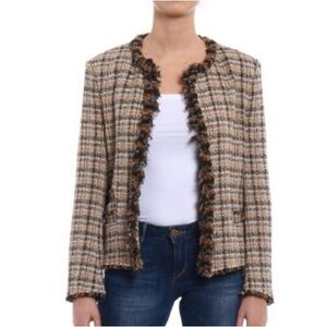 Isabel Marant Plaid Nawell check tweed jacket Blazer Hook Closure Brown